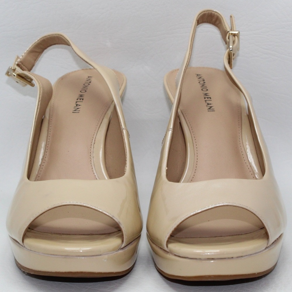 Antonio Melani‎ Haleen Nude Patent Leather Slingback Platform Heels 10M Peep Toe